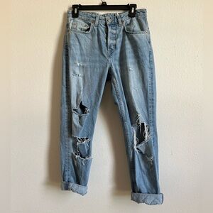 H&M Denim | Boyfriend Low-rise Light Wash Distressed Jeans | size 26